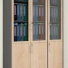 3 Door High Cabinet with Glass Doors and Wooden Frame