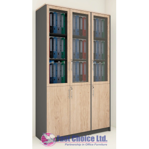 3 Door High Cabinet with Glass Doors and Wooden Frame