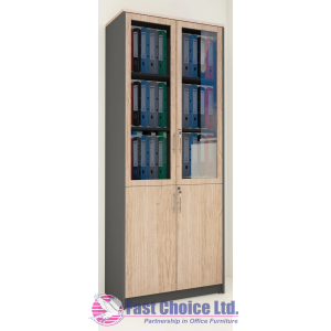 2 Door High Cabinet with Glass Doors and Wooden Frame