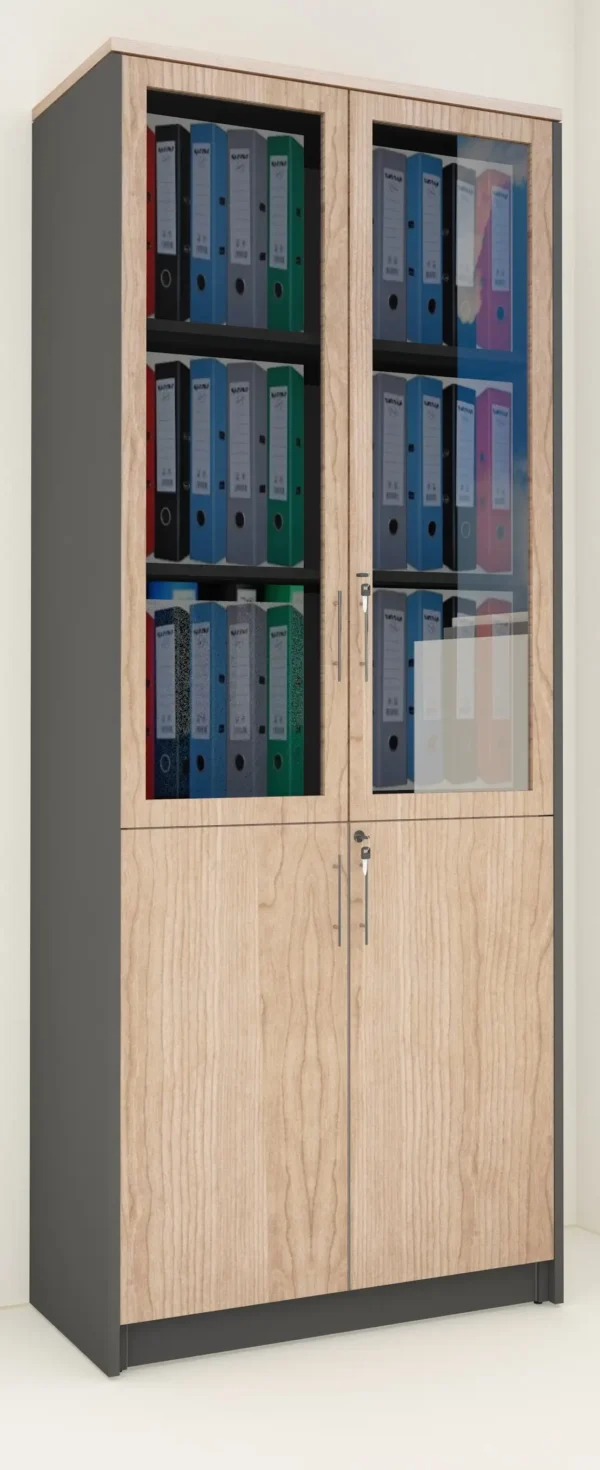 2 Door High Cabinet with Glass Doors and Wooden Frame