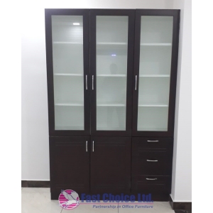 Three Door High Glass Wooden Cabinet