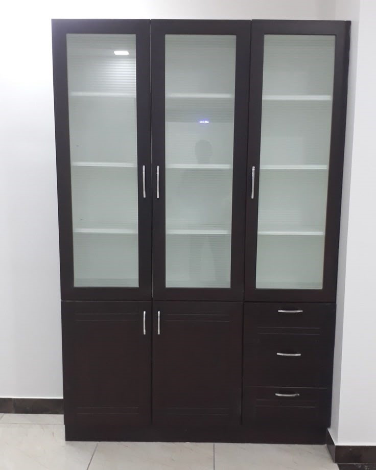 Three Door High Glass Wooden Cabinet 1 Three Door High Glass Wooden Cabinet