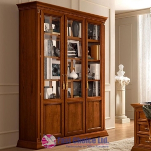 Three Door High Glass Wooden Cabinet