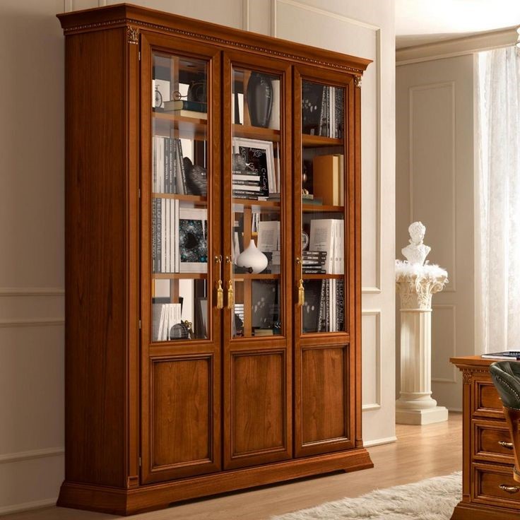Three Door High Glass Wooden Cabinet 1 Three Door High Glass Wooden Cabinet
