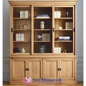 Three Door High Glass Wooden Cabinet