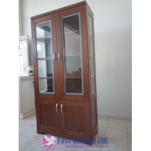Two Door High Glass Wooden Cabinet